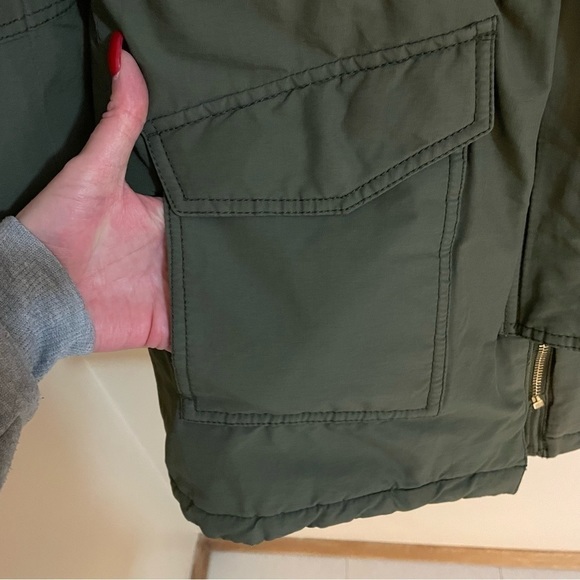 American eagle faux fur hooded sherpa lined quitted army green parka size M - Picture 12 of 15